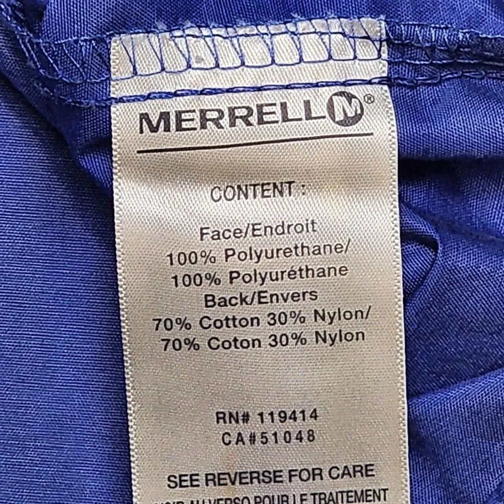 Merrell Womens M Rain Jacket Blue‎ Lightweight Button Zip Pockets Cinch Waist